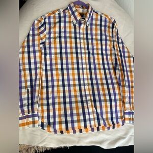 Paul & Shark Orange, Blue, and White Checkered Shirt